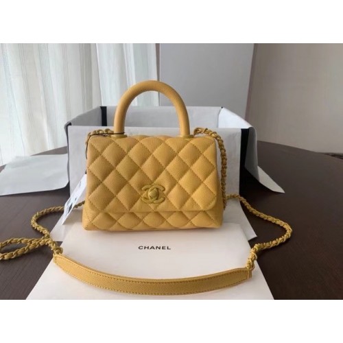 Borsa Chanel Coco mini patta con manico superiore AS2215 gialla