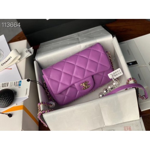 Borsa Chanel con patta in finte perle AS1436 Lavanda