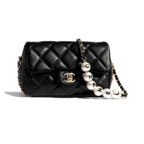 Borsa Chanel con pattina in finte perle AS1436 nera