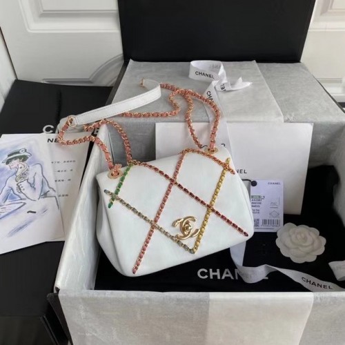 Borsa con patta Chanel AS2382 Bianco Multicolor