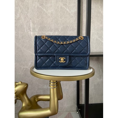 Borsa con patta Chanel Pelle di vitello granulata AS2357 Blu reale