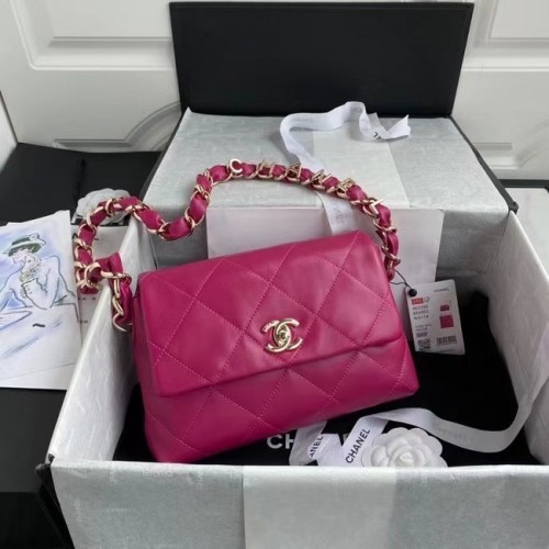 Borsa con patta Chanel in pelle di agnello in metallo dorato AS2299 rosa