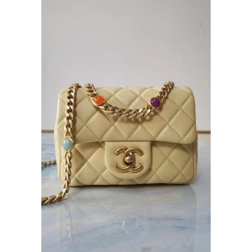 Borsa con patta Chanel Pelle di agnello Resina Metallo tono oro AS2379 Giallo