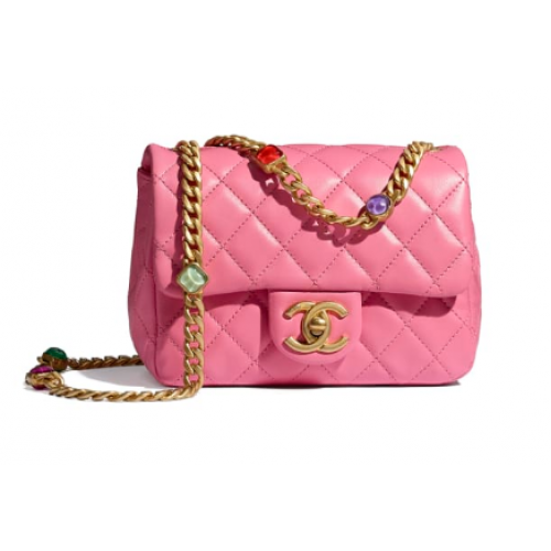 Borsa con patta Chanel Pelle di agnello Resina Metallo tono oro AS2379 Rosa