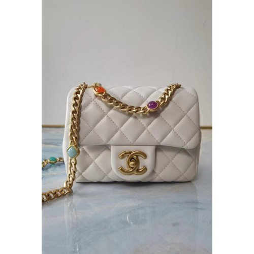 Borsa con patta Chanel Pelle di agnello Resina Metallo tono oro AS2379 bianco