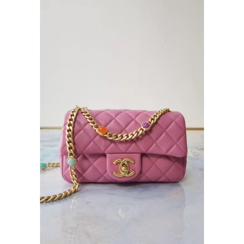 Borsa con patta Chanel Pelle di agnello Resina Metallo tono oro AS2380 Rosa