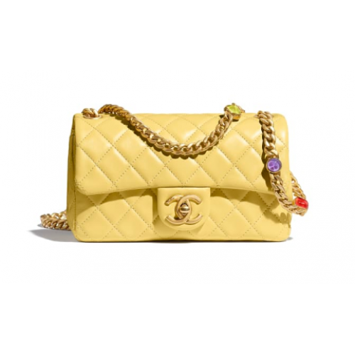 Borsa con patta Chanel Pelle di agnello Resina Metallo tono oro AS2380 Giallo