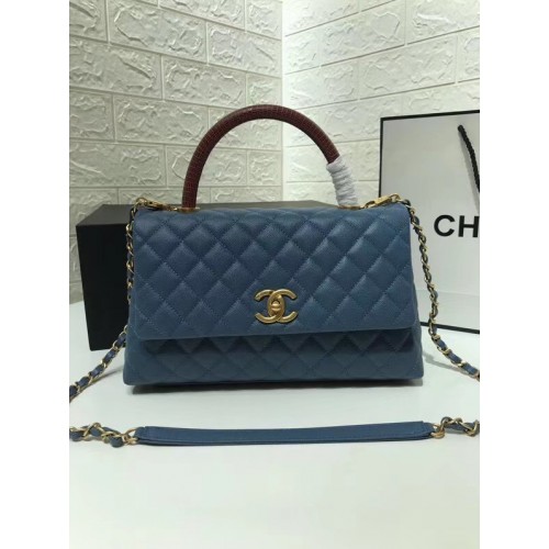 Borsa con patta Chanel con manico superiore bordeaux A92991 Blu