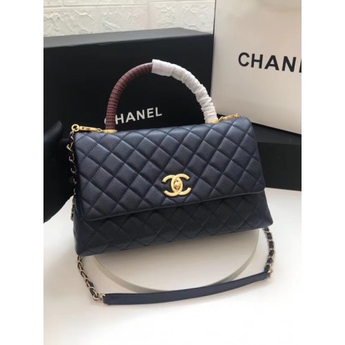 Borsa con patta Chanel con manico superiore bordeaux A92991 blu scuro