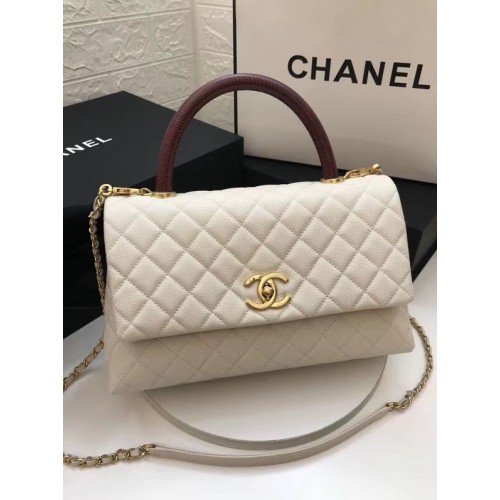 Borsa con patta Chanel con manico superiore rosso A92991 bianco