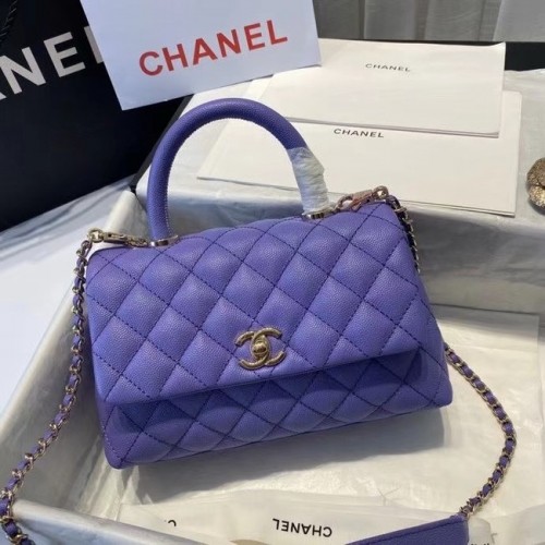 Borsa con patta Chanel con manico superiore A92990 viola