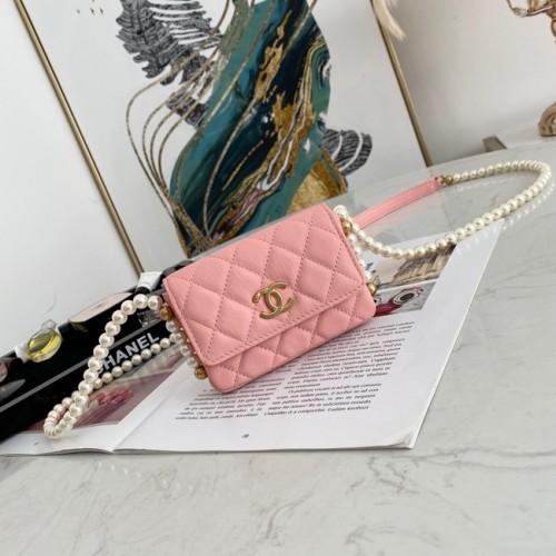 Portamonete Chanel patta con catena 81085 rosa