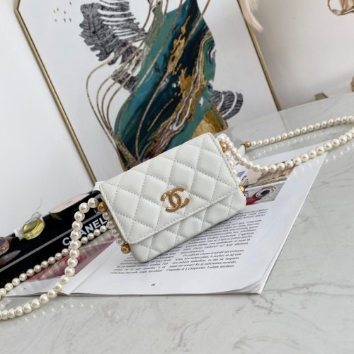 Portamonete Chanel patta con catena 81085 bianco