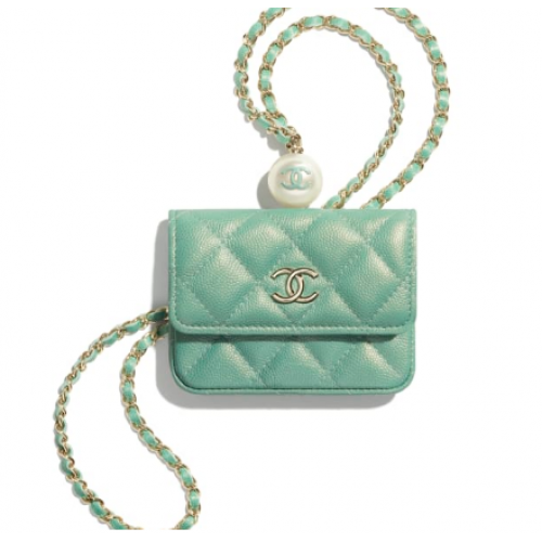 Portamonete Chanel patta con catena AP2119 verde