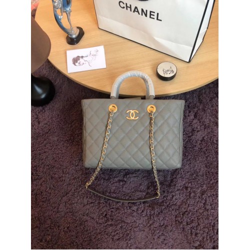 Borsa shopping grande Chanel pelle di vitello metallo tonalità oro A57974 grigio