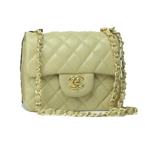 Borsa Chanel mini Classic Flap in pelle albicocca 1115 catena d'oro
