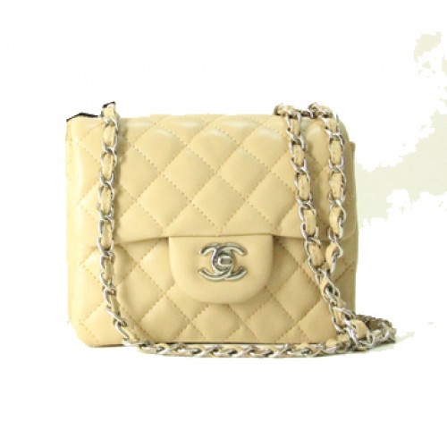 Borsa Chanel mini Classic Flap in pelle albicocca 1115 catena d'argento