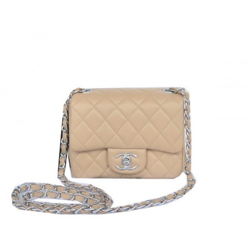Chanel mini borsa classica con patta albicocca pelle di montone originale CHA1115 argento
