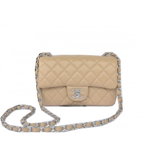Chanel mini borsa classica con patta albicocca pelle di montone originale CHA1116 argento