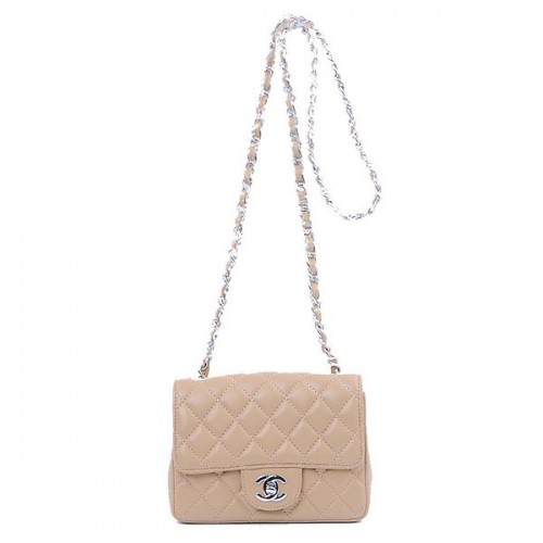 Chanel mini borsa con patta classica pelle di montone albicocca 1115 argento