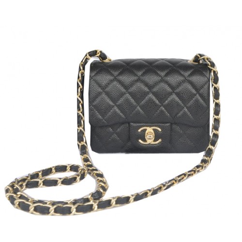 Chanel mini borsa con patta classica modello Cannage nero 1115 oro