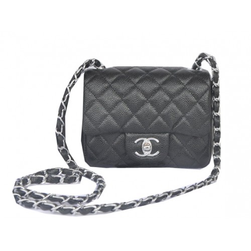 Chanel mini borsa con patta classica modello Cannage nero 1115 argento