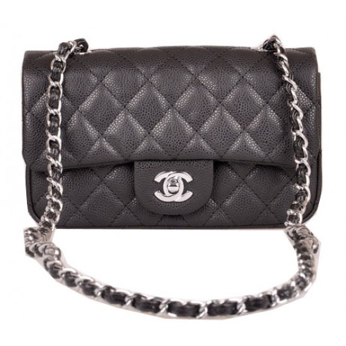 Chanel mini borsa con patta classica modello Cannage nero 1117 argento