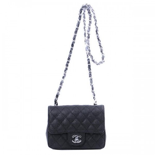 Chanel mini borsa con patta classica modelli Cannage neri 1115 argento