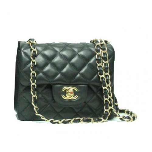 Borsa Chanel mini classica con patta in pelle nera 1115 catena d'oro