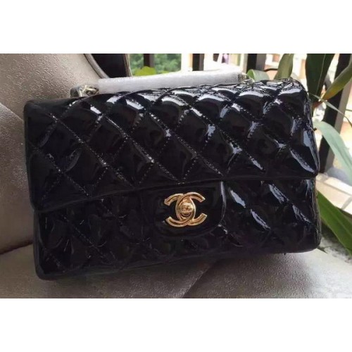 Chanel mini Classic Flap Bag Black Original Patent A1116 Oro