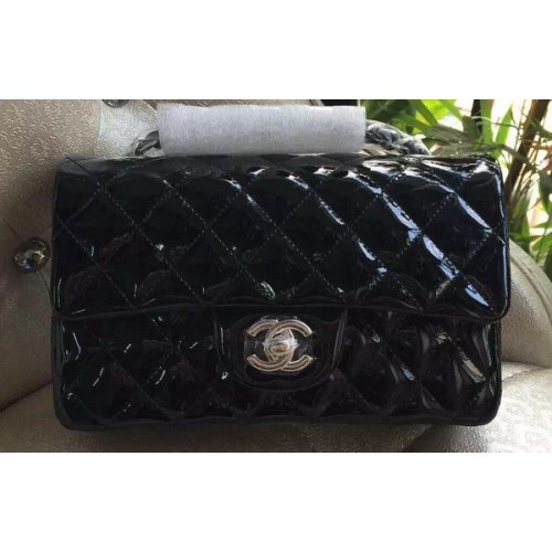 Chanel mini Classic Flap Bag Black Original Patent A1116 Silver