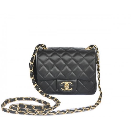 Chanel mini borsa classica con patta nera pelle di montone originale CHA1115 oro
