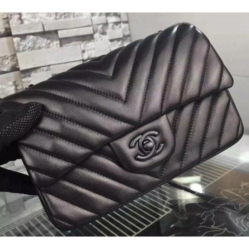 Borsa Chanel mini classica con patta nera Pelle di montone originale Chevron CHA5500 nera