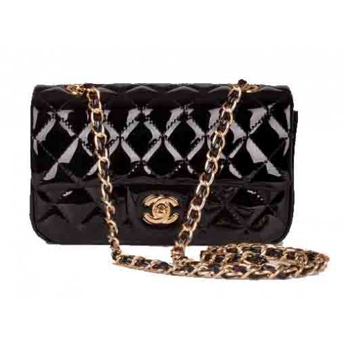 Borsa Chanel mini classica con patta in pelle verniciata nera 1117 oro