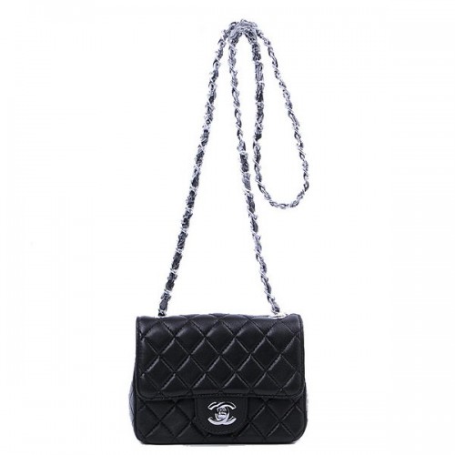 Chanel mini borsa con patta classica pelle di montone nera 1115 argento