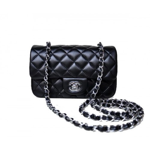 Chanel mini borsa con patta classica pelle di montone nera 1117 argento