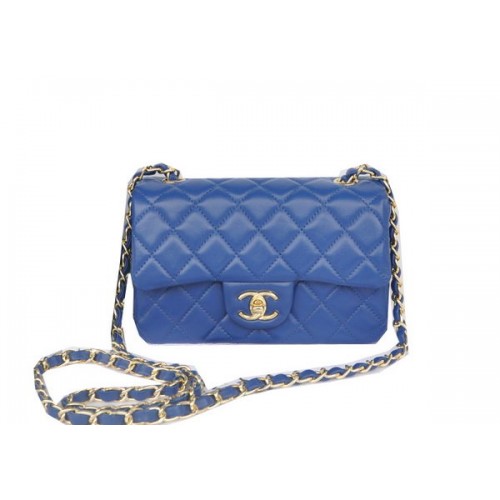 Borsa Chanel mini classica con patta blu pelle di montone originale CHA1116 oro