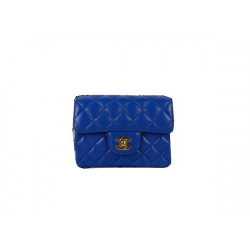 Chanel mini borsa con patta classica pelle di montone blu CHA1115 oro
