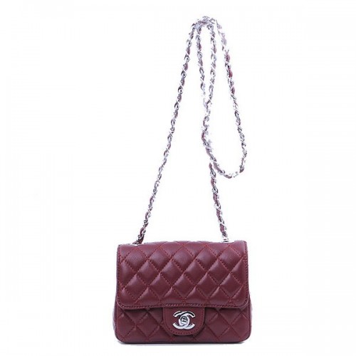 Chanel mini borsa con patta classica pelle di montone bordeaux 1115 argento