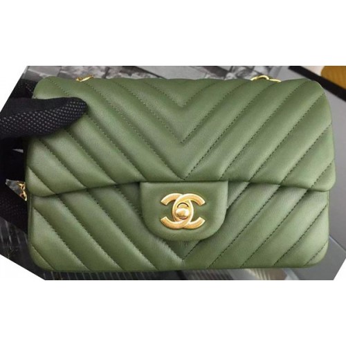 Borsa Chanel mini classica con patta verde pelle di montone originale Chevron CHA5500 oro