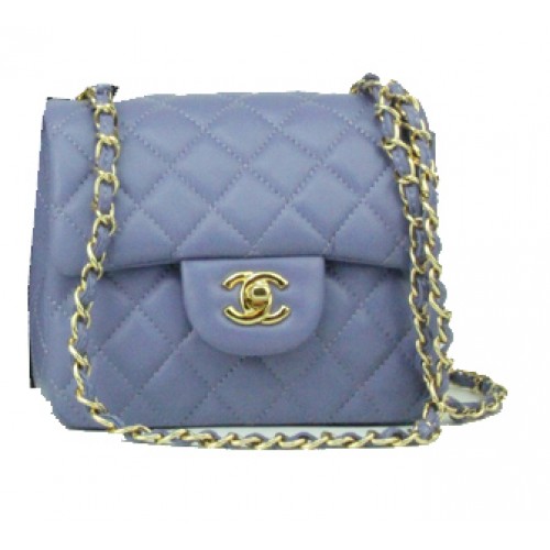 Borsa Chanel mini classica con patta in pelle lavanda 1115 catena d'oro