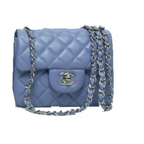 Borsa Chanel mini classica con patta in pelle lavanda 1115 catena d'argento
