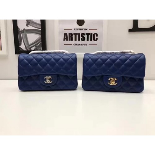 Borsa Chanel mini classica con patta originale in pelle di montone A1116 blu