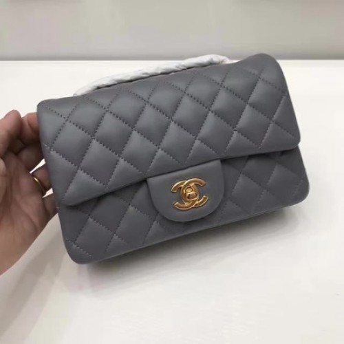 Borsa Chanel mini classica con patta in pelle di montone originale A1116 grigia