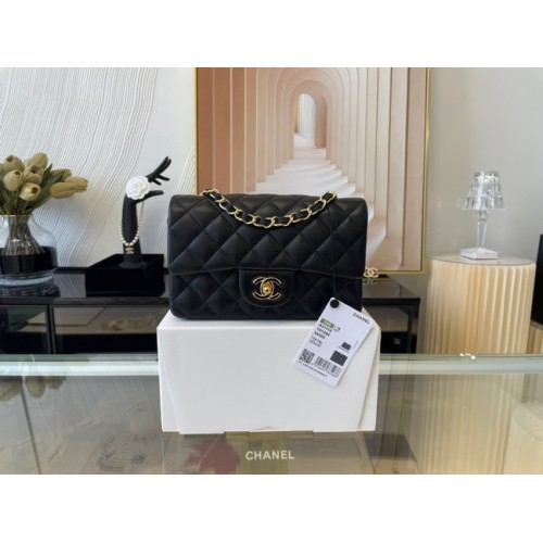 Chanel mini borsa con patta classica pelle di montone originale A1116 nero e metallo color oro
