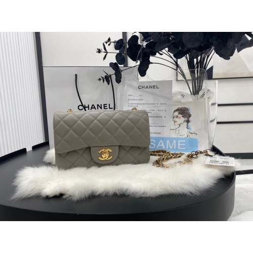 Borsa Chanel mini classica con patta Pelle di montone originale A1116 grigio e metallo tono oro