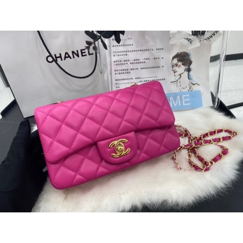 Borsa Chanel mini classica con patta Pelle di montone originale A1116 rosa e metallo tono oro