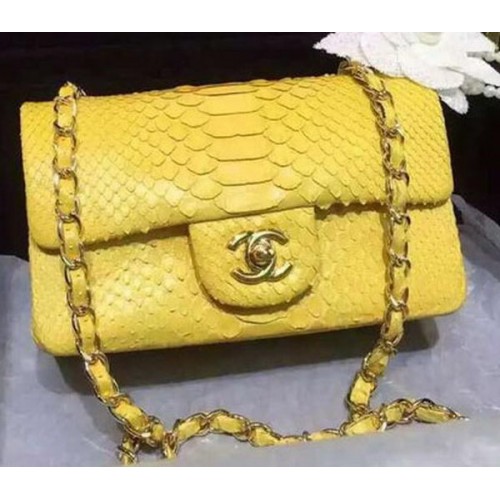 Borsa Chanel mini classica con patta in pelle di serpente originale A1116 gialla