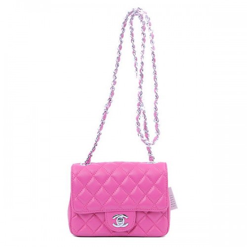 Borsa Chanel mini classica con patta Peach Sheekskin 1115 Silver