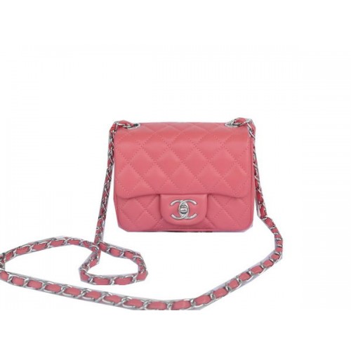 Borsa Chanel mini classica con patta rosa pelle di montone originale CHA1115 argento
